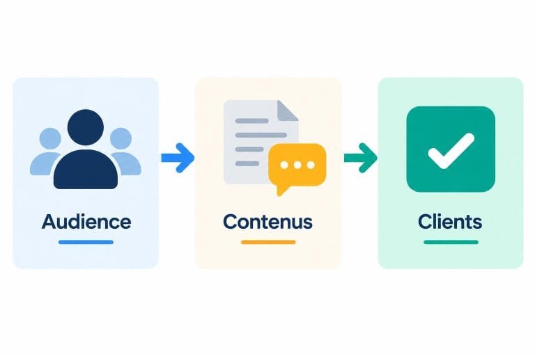 Infographie vectorielle moderne illustrant la stratégie LinkedIn B2B avec les étapes Audience, Contenus et Clients.