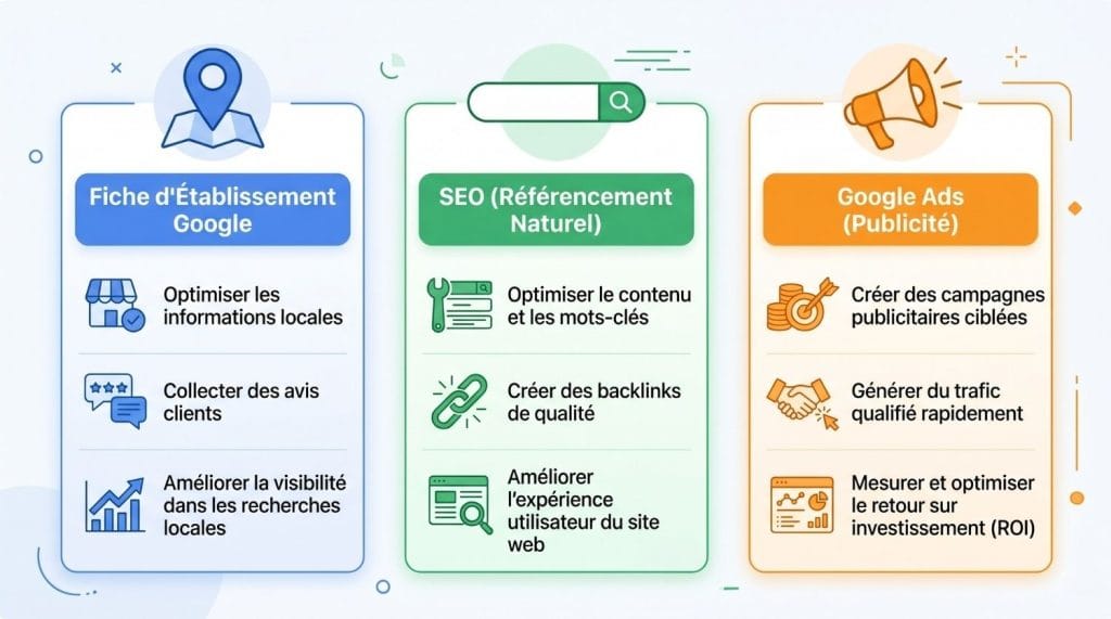 infographie des 3 leviers de référencement google