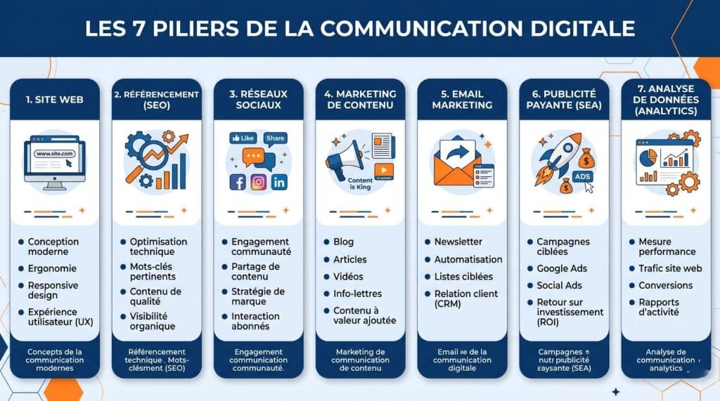Infographie Les 7 piliers de la communication digitale